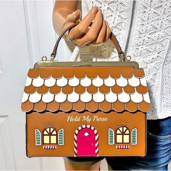 Kate Spade Gingerbread House Handbag & Gingerbread Man Keychain Charm NWT - Picture 3 of 15